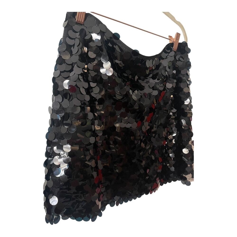 SIMON MILLER Sequin Dizzy Party Mini Skirt Mid Rise Lined Black Size 10 - Picture 6 of 13